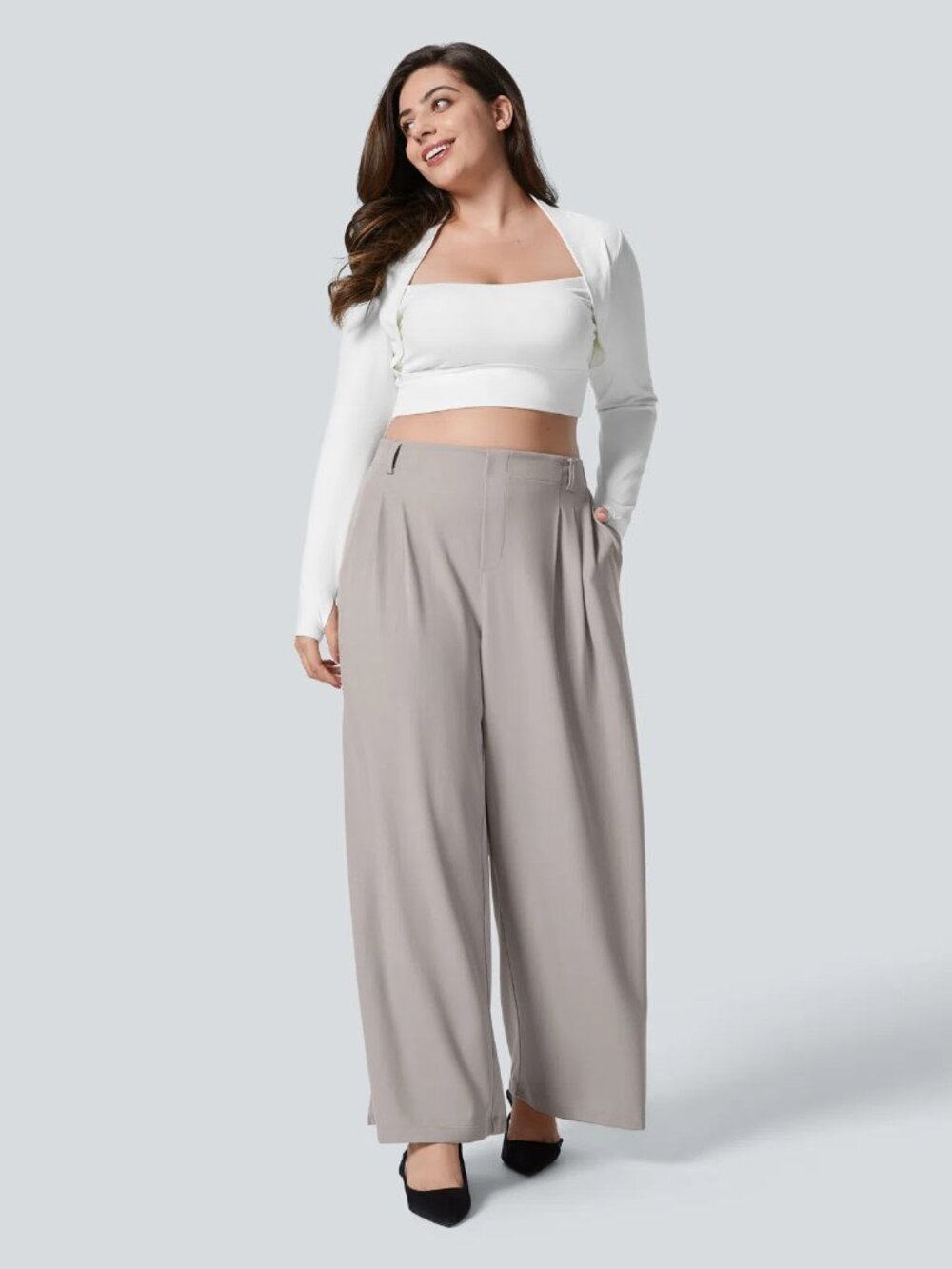 Halara 3X Mink Ash Flex High Waisted Wide Leg Waffle Work Plus Size Pant 50% off